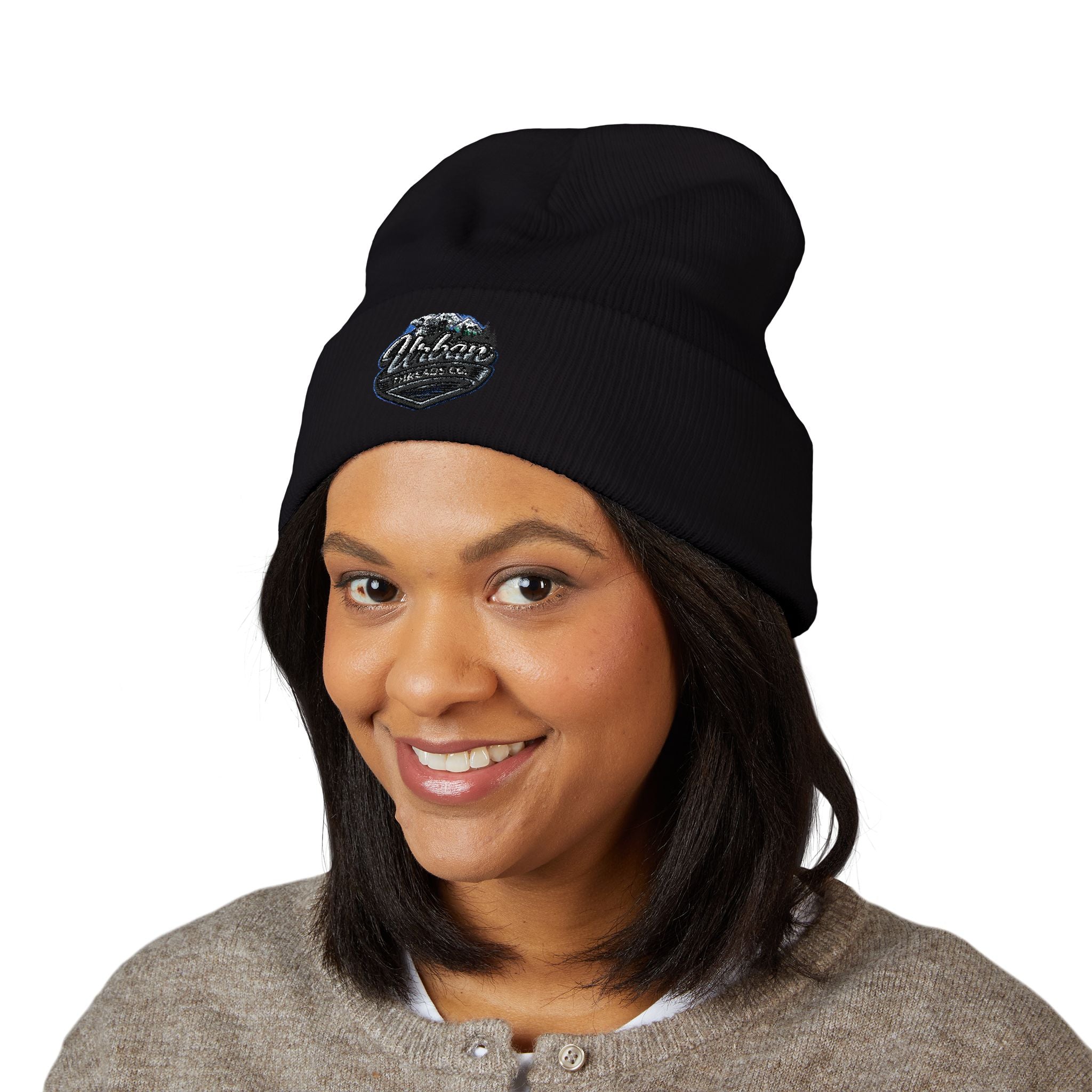 Embroidered 'Adventure Awaits' Mountain Beanie — Classic Cuffed Knit Hat
